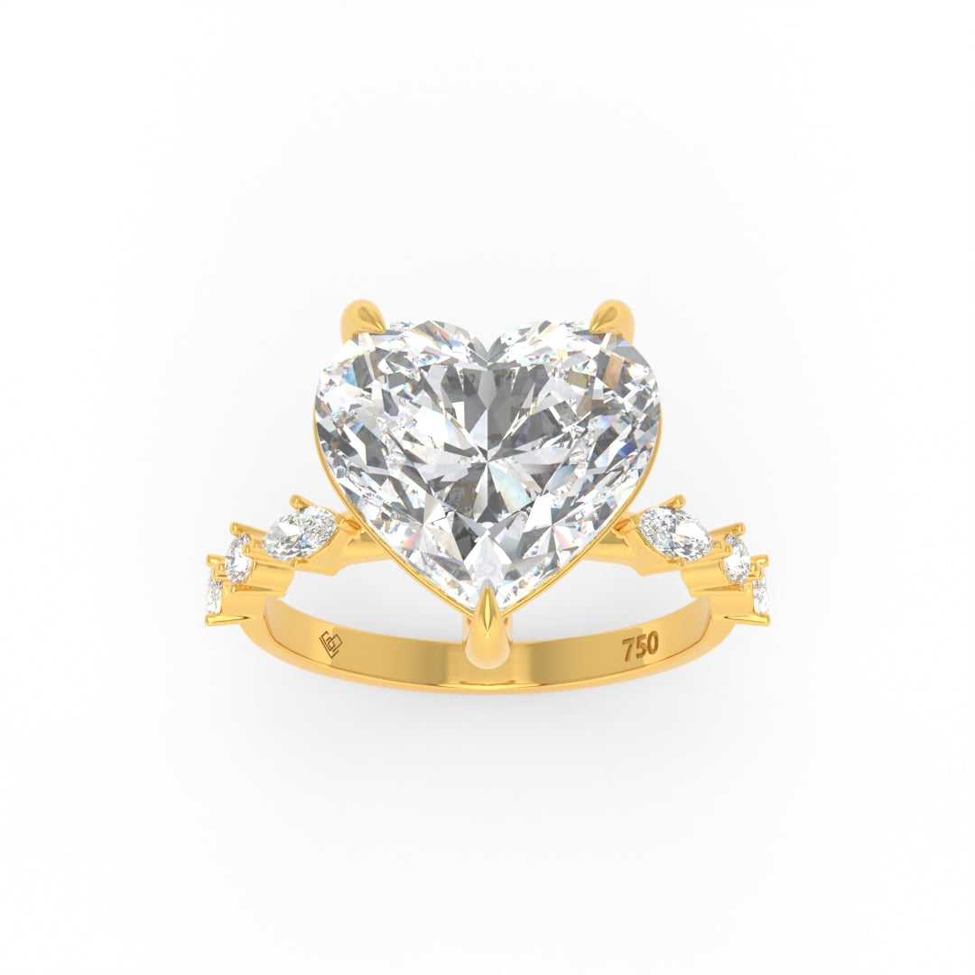 Elizabeth Heart Cut Diamond Engagement Ring With A Marquise and Round Cut Diamond Band