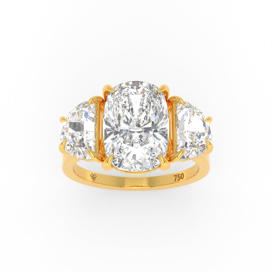 Kamala Cushion Cut Diamond Engagement Ring with Half Moon Cut Side Diamonds