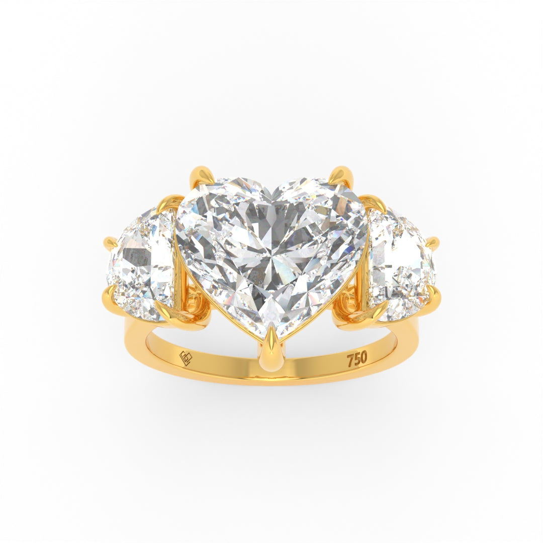 Kamala Heart Cut Diamond Engagement Ring with Half Moon Cut Side Diamonds