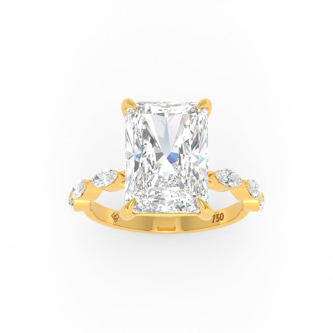 Kasandra Radiant Cut Diamond Engagement Ring With A Marquise Cut Diamond Band