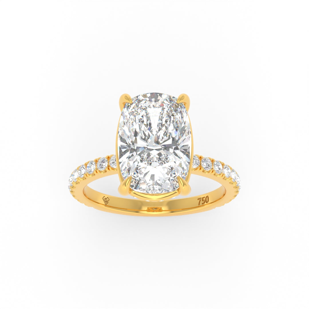 Chloé Cushion Cut Diamond Engagement Ring with Diamond Hidden Halo and Diamond Band