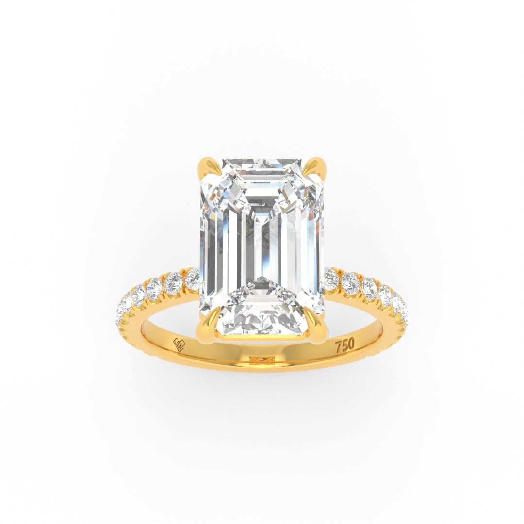 Chloé Emerald Cut Diamond Engagement Ring with Diamond Hidden Halo and Diamond Band