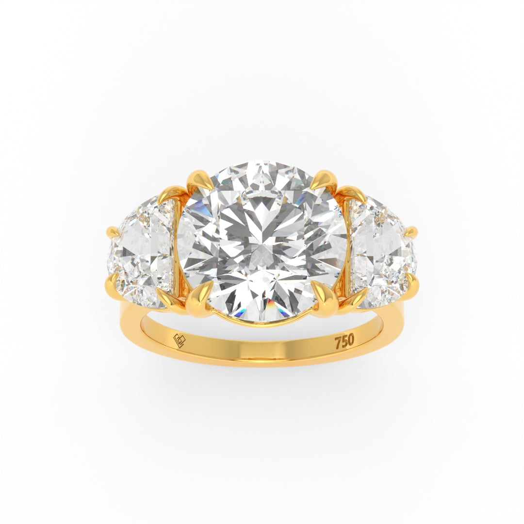 Kamala Round Brilliant Cut Diamond Engagement Ring With Half Moon Cut Side Diamond