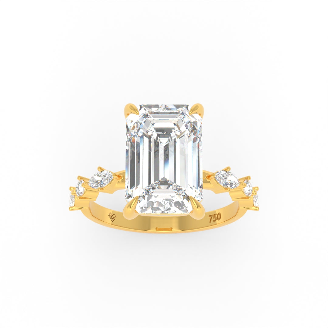 Elizabeth Emerald Cut Diamond Engagement Ring With A Marquise and Round Cut Diamond Band