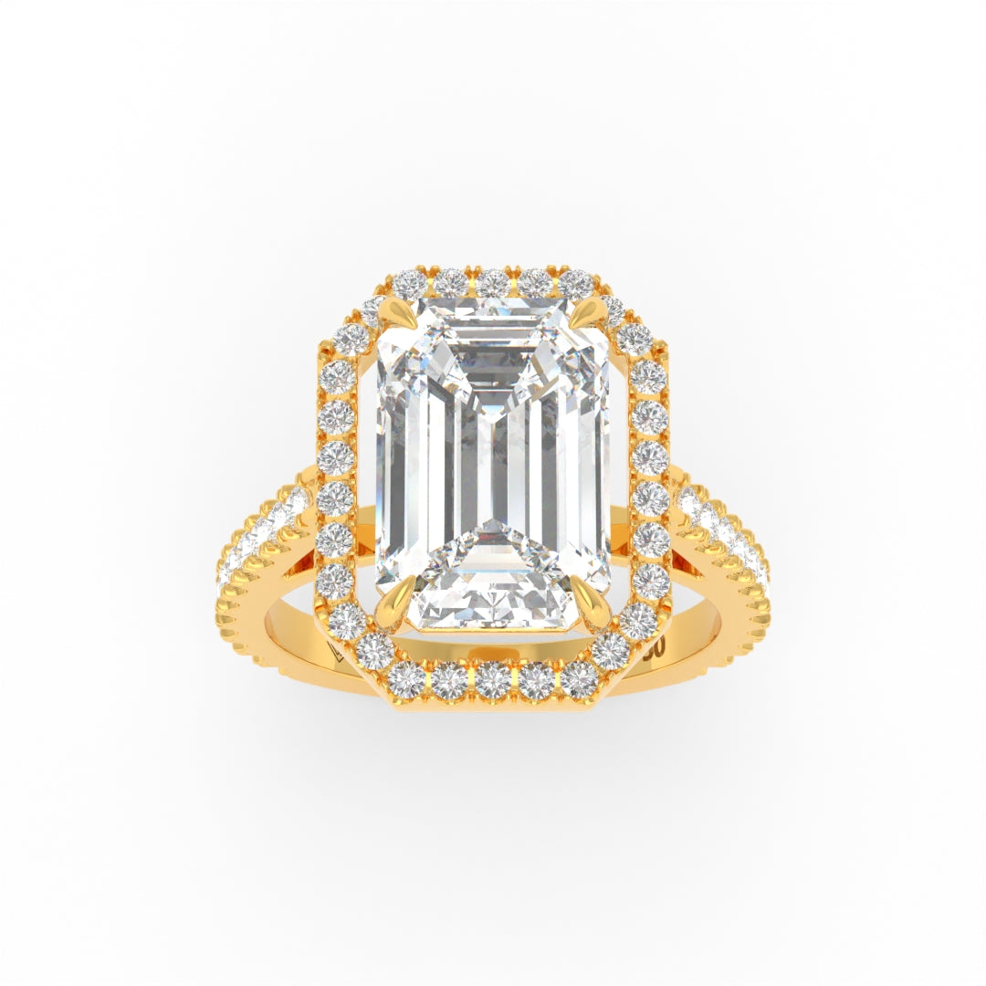 Bella Emerald Cut Diamond Engagement Ring with Diamond Halo & Diamond Band