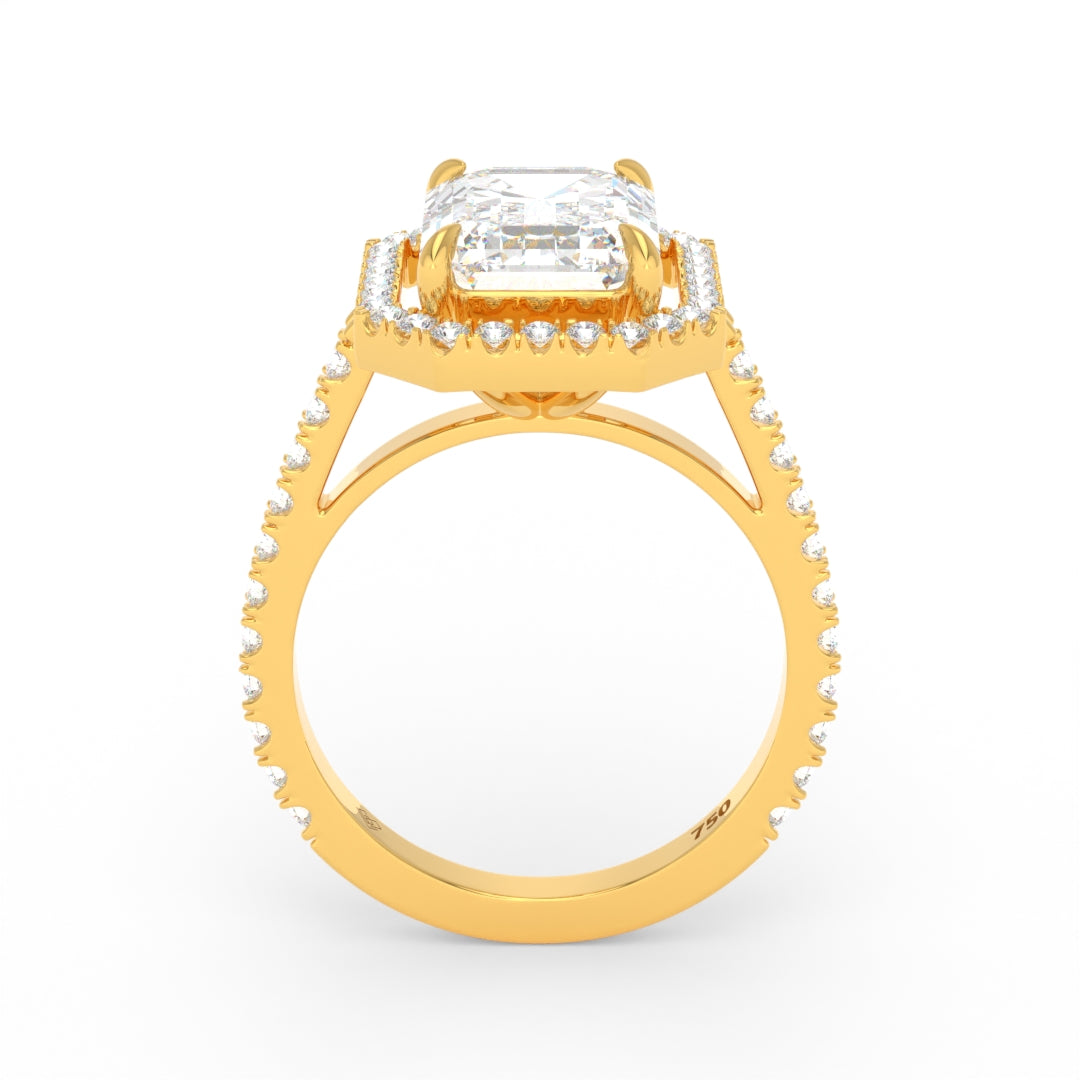 Bella Emerald Cut Diamond Engagement Ring with Diamond Halo & Diamond Band