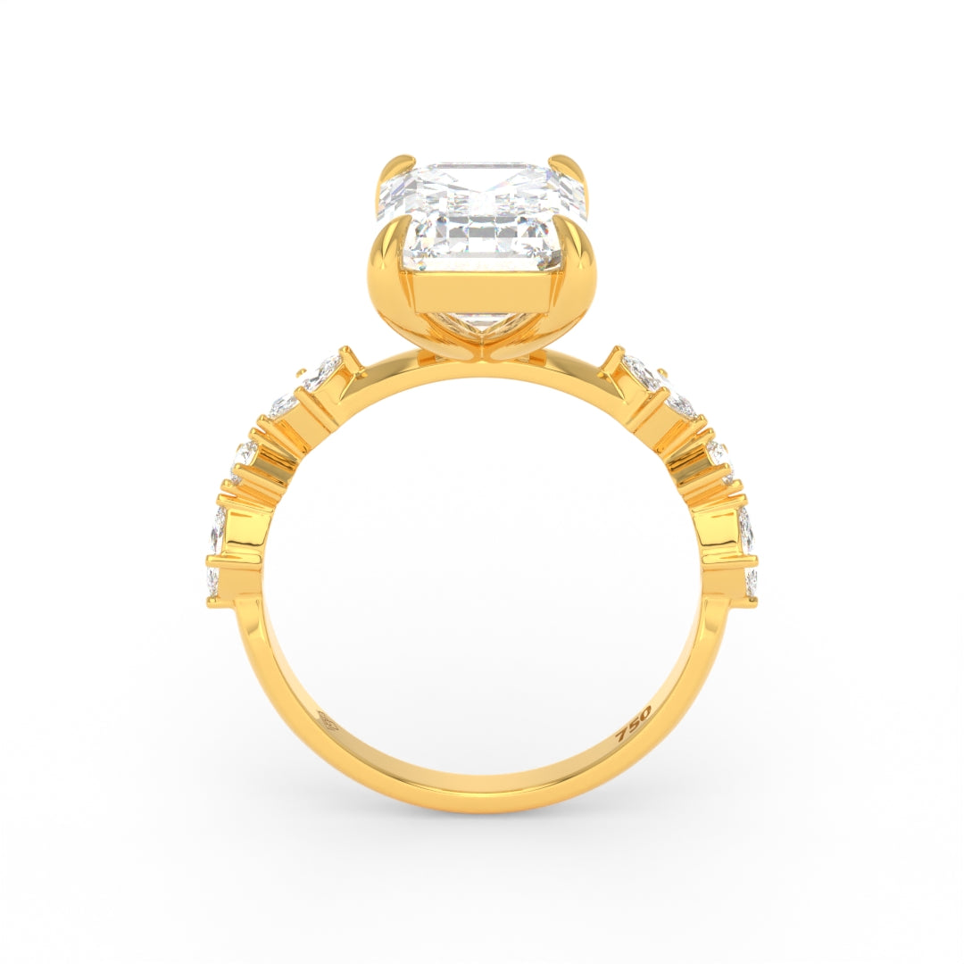 Elizabeth Emerald Cut Diamond Engagement Ring With A Marquise and Round Cut Diamond Band