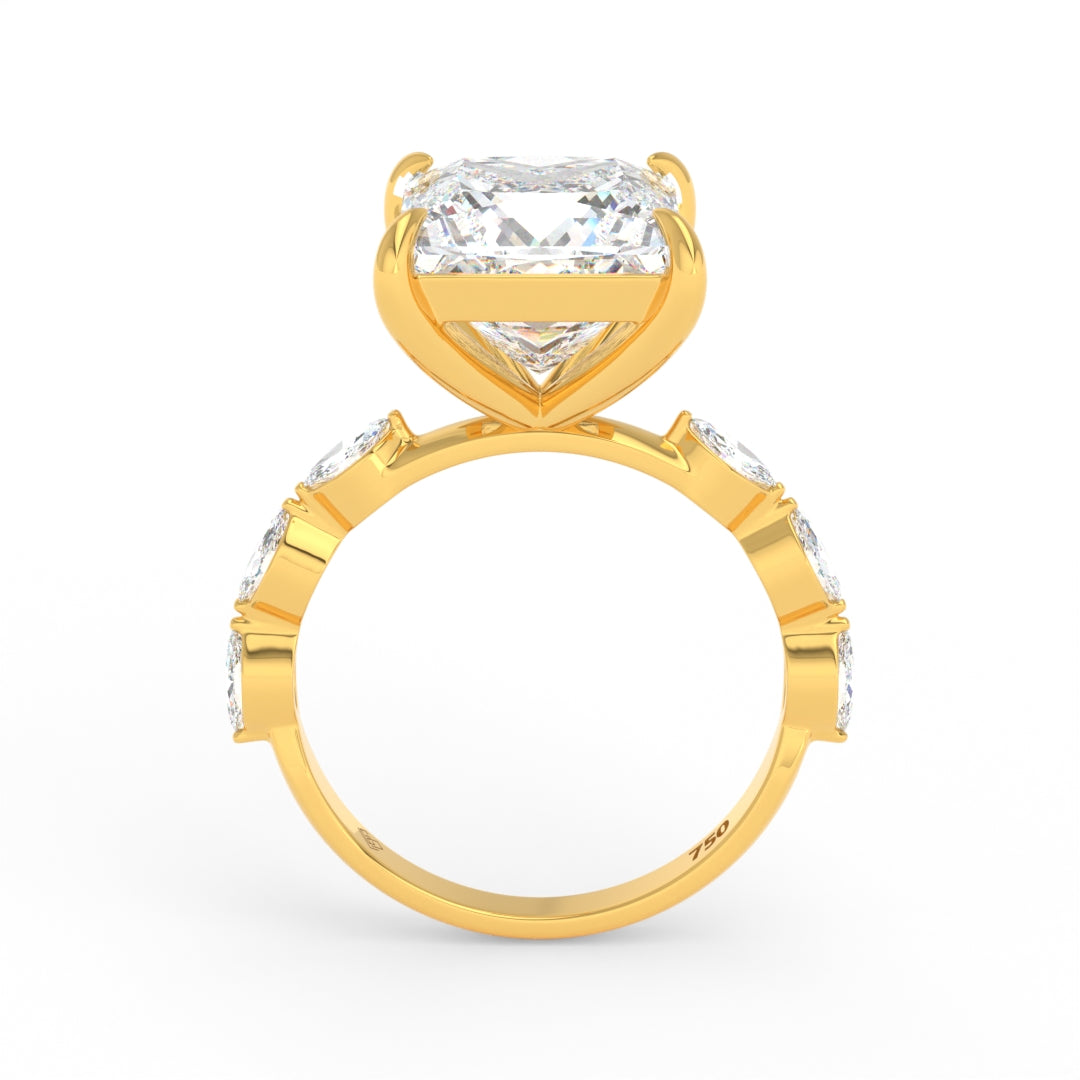 Kasandra Princess Cut Diamond Engagement Ring With A Marquise Cut and Diamond Band