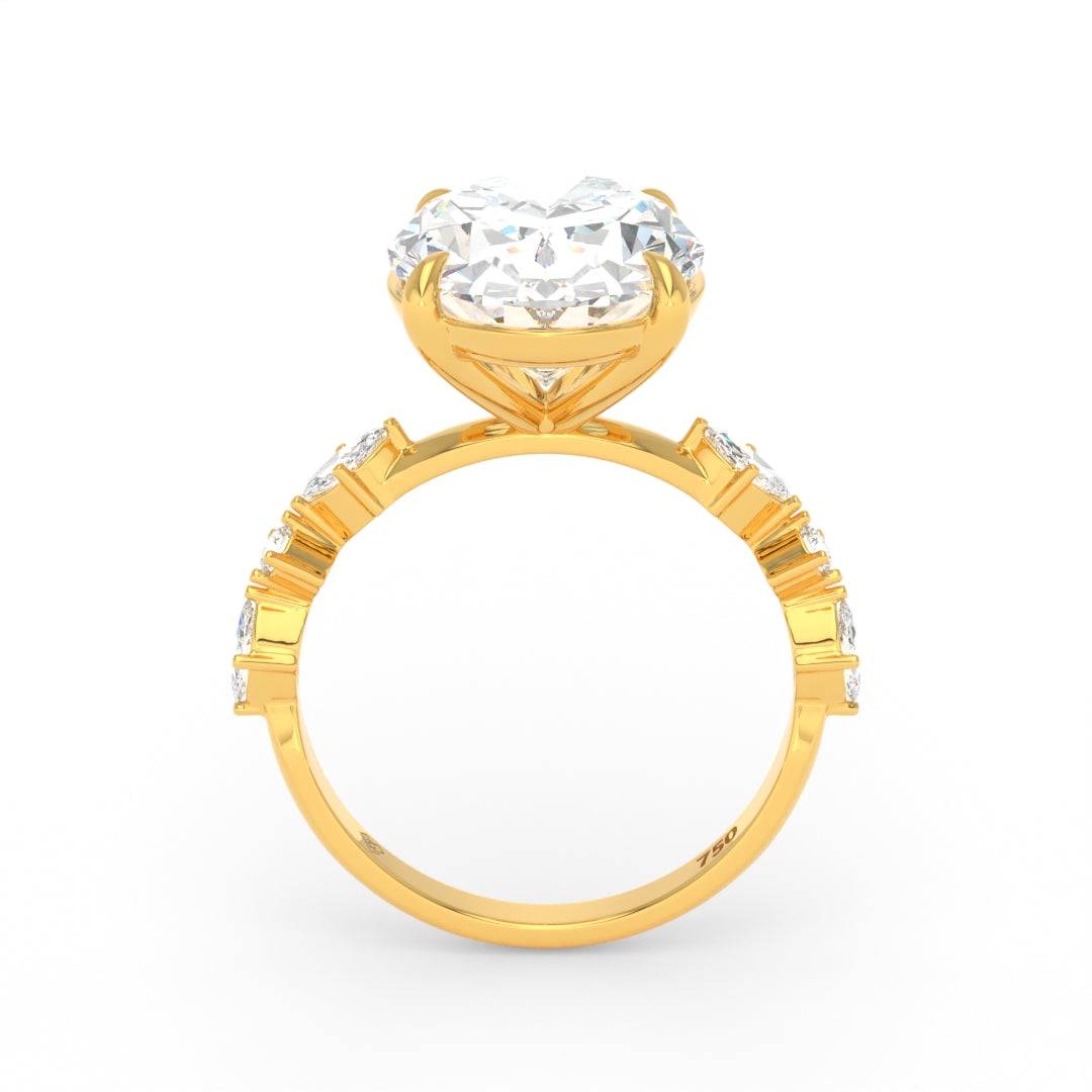 Elizabeth Oval Cut Diamond Engagement Ring With A Marquise And Round Cut Diamond Band.