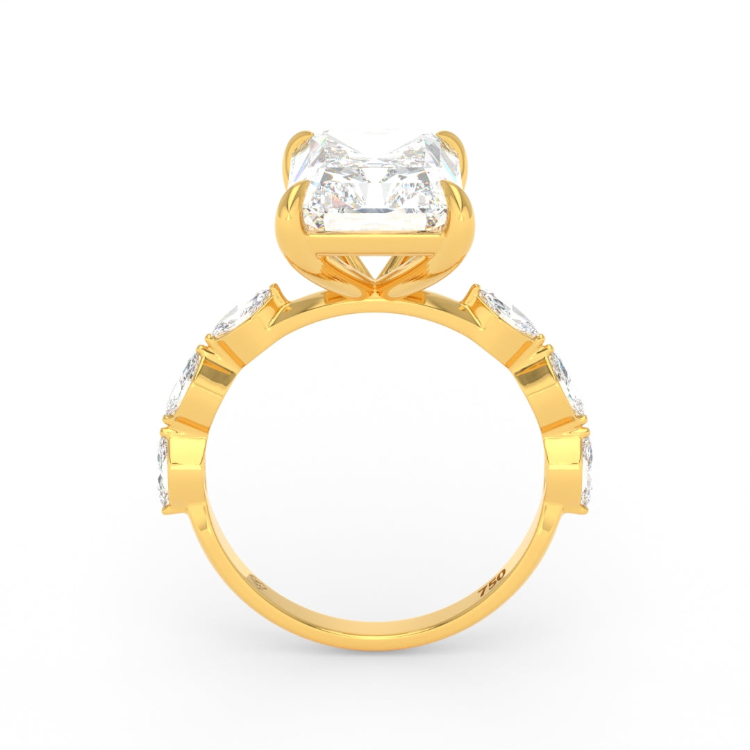 Kasandra Radiant Cut Diamond Engagement Ring With A Marquise Cut Diamond Band