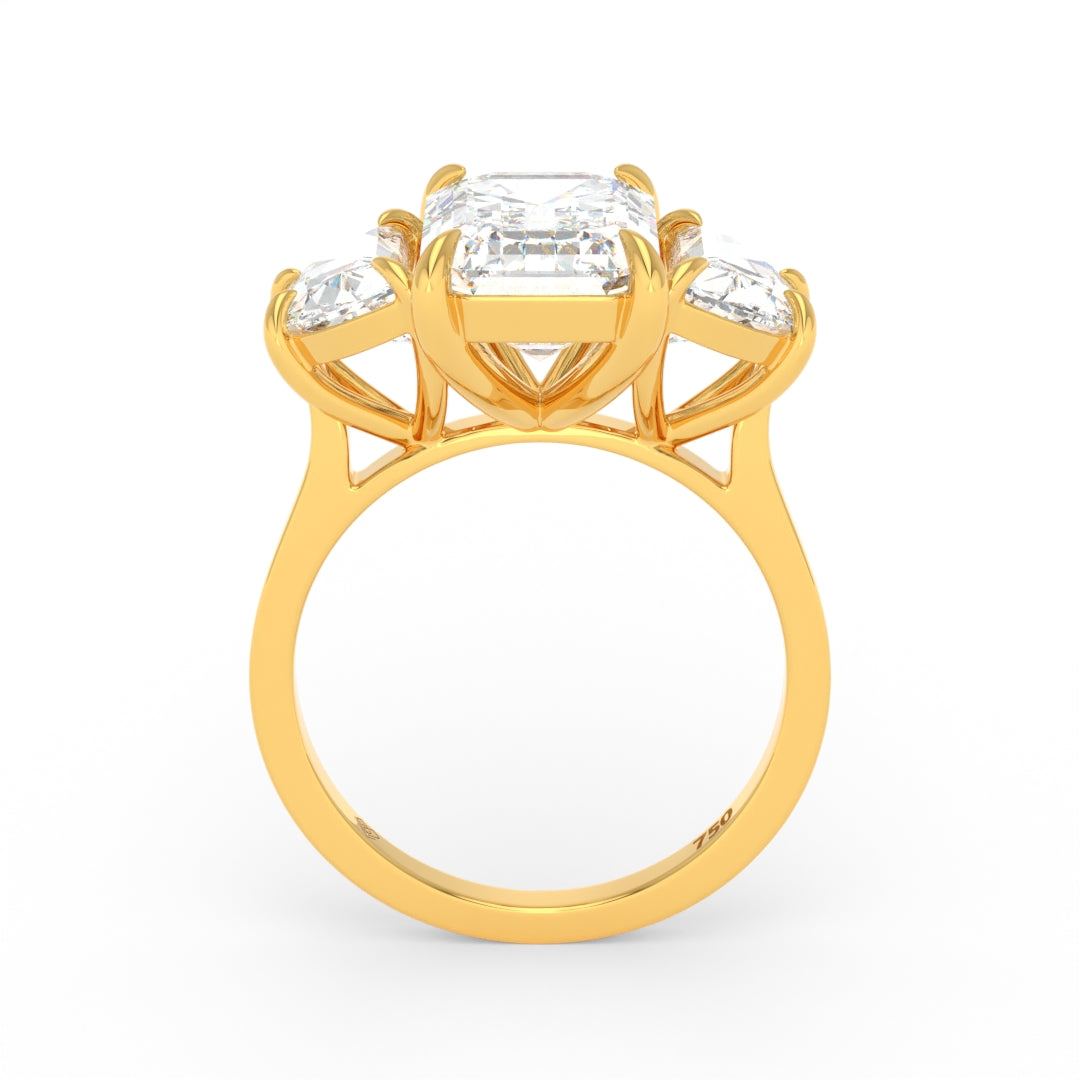 Kamala Emerald Cut Diamond Engagement Ring with Half Moon Cut Sides Diamonds