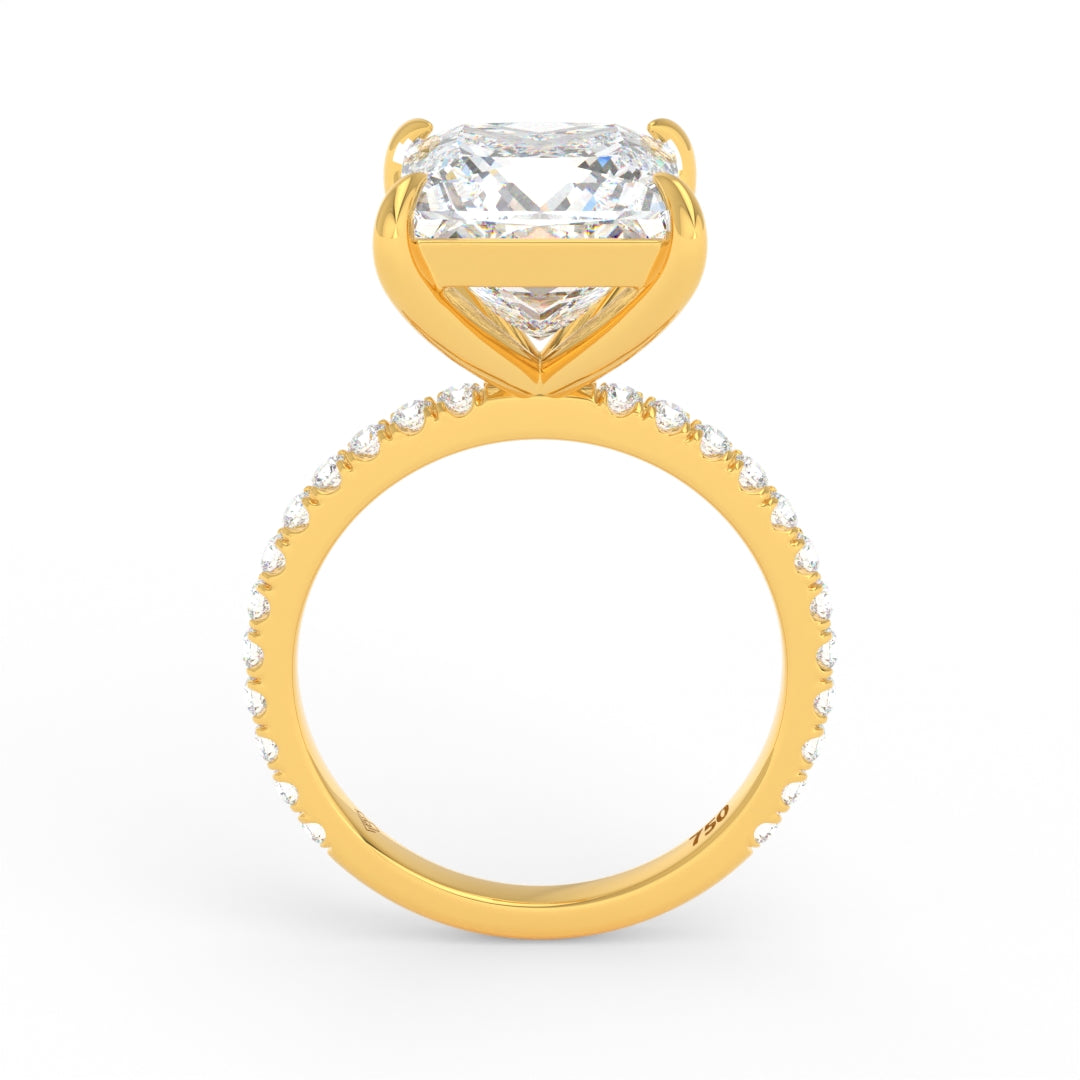 Princess cut lab grown diamond engagement ring with diamond band in yellow gold by Love Grown Diamonds