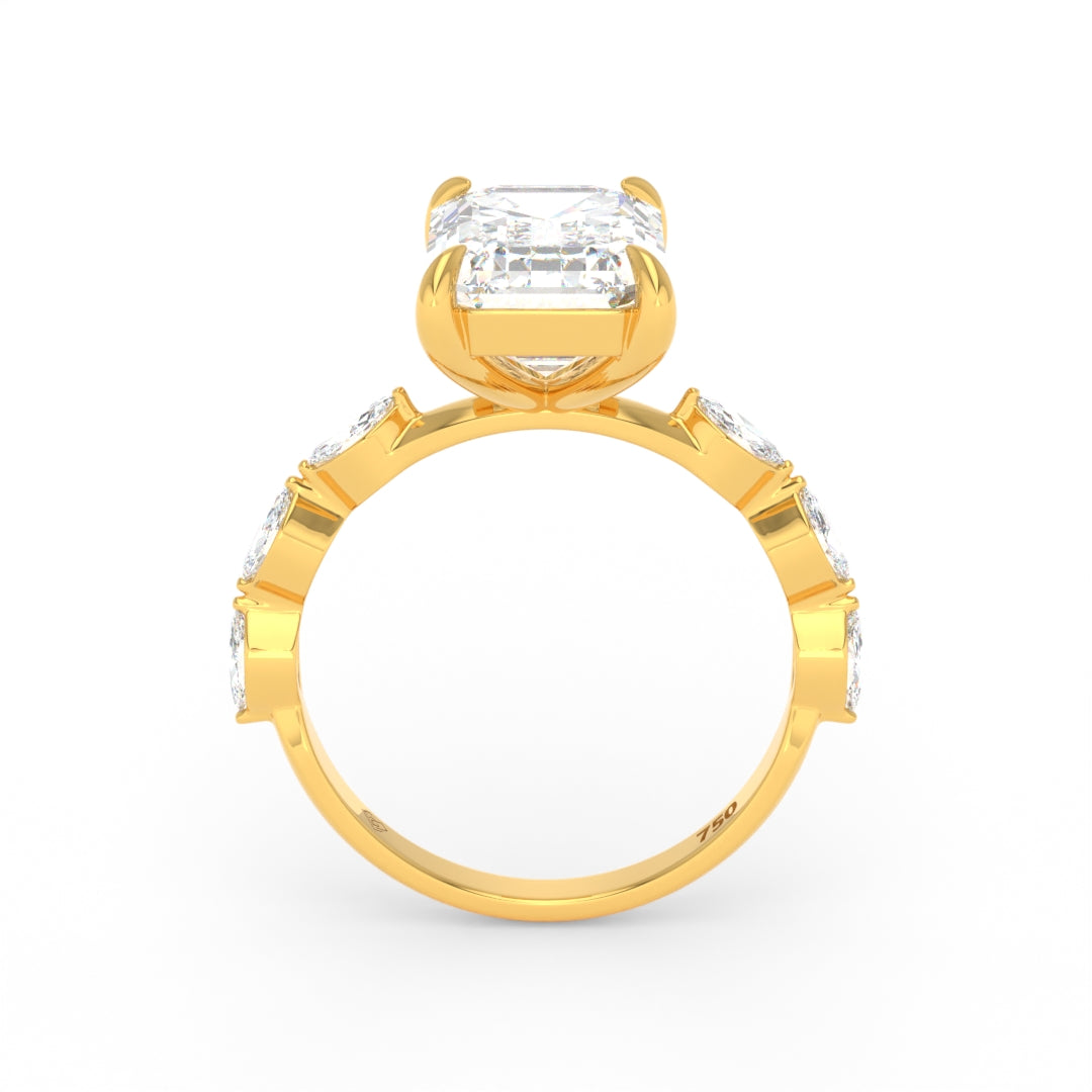 Kasandra Emerald Cut Diamond Engagement RIng With A Marquise Cut Diamonds Band