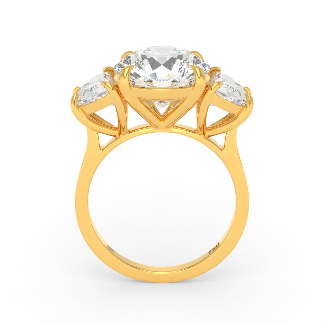 Kamala Round Brilliant Cut Diamond Engagement Ring With Half Moon Cut Side Diamond