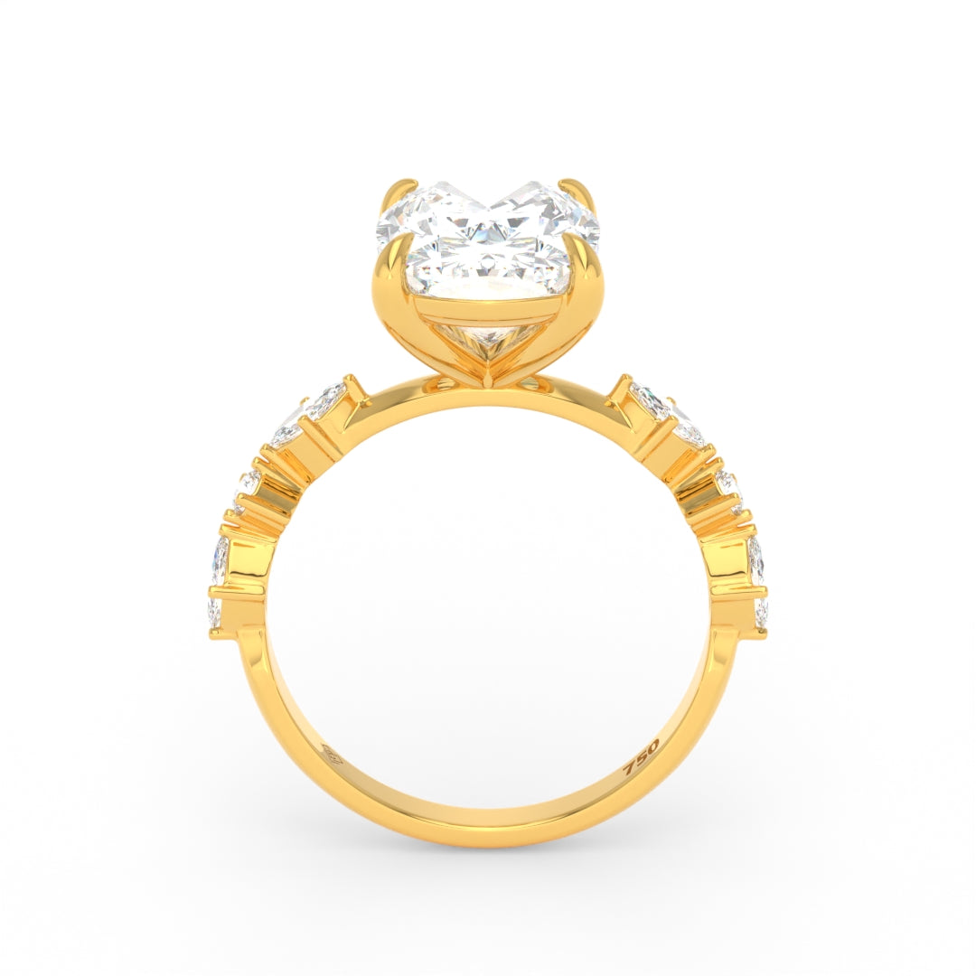 Elizabeth Cushion Diamond Engagement Ring With A Marquise and Round Cut Diamond Band