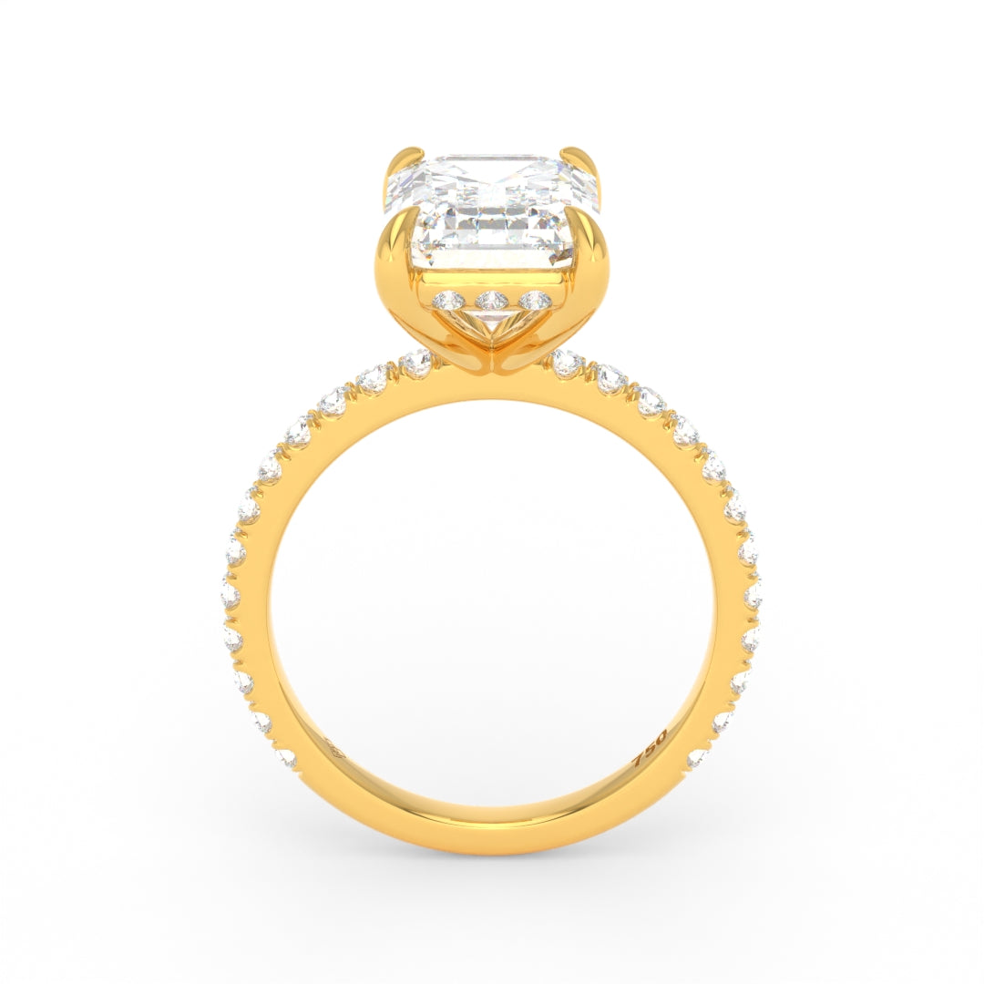 Chloé Emerald Cut Diamond Engagement Ring with Diamond Hidden Halo and Diamond Band