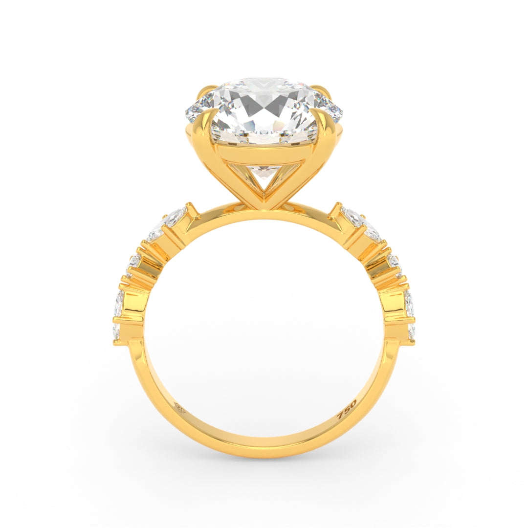 Elizabeth Round Brilliant Cut Diamond Engagement Ring With A Marquise And Round Cut Diamond Band