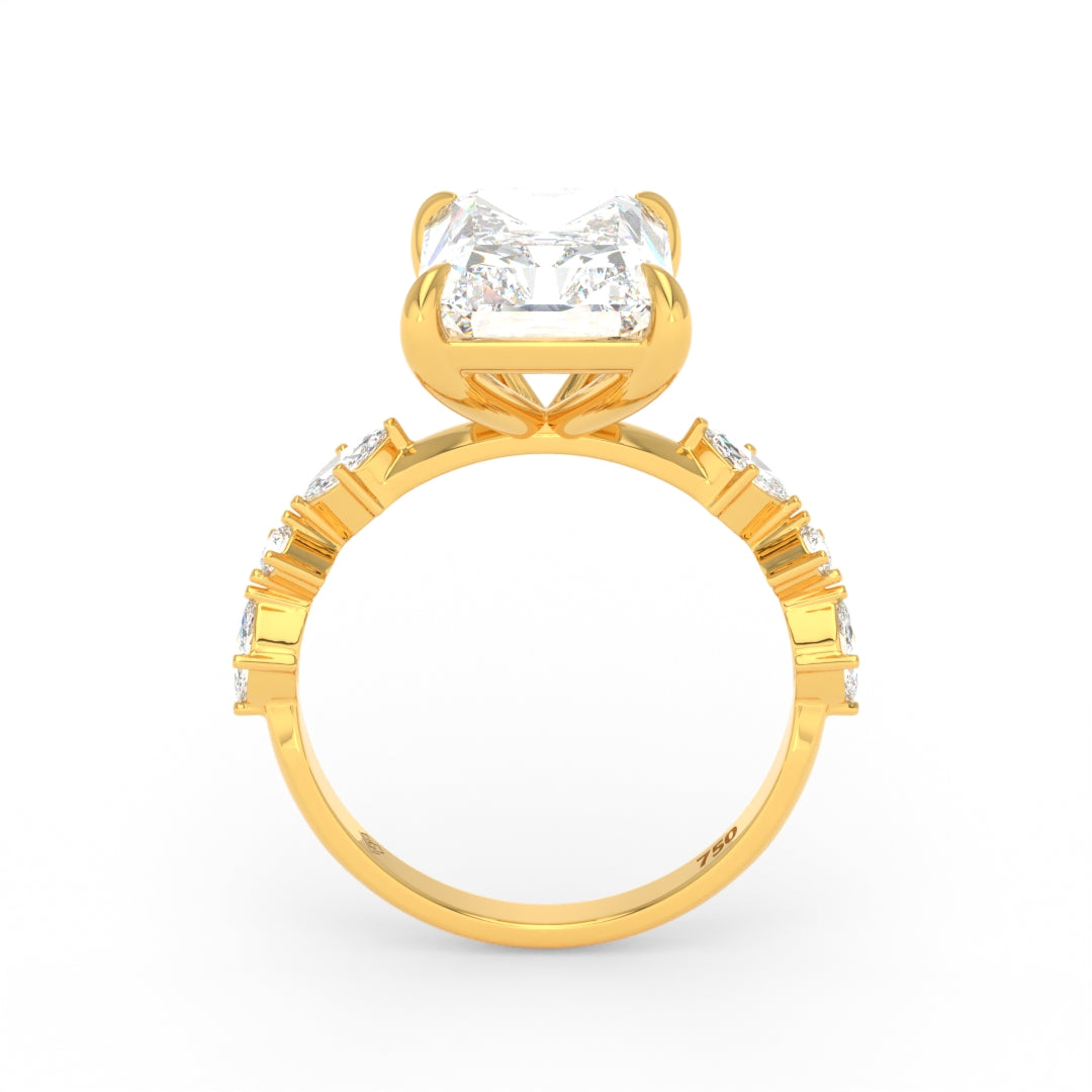 Elizabeth Radiant Cut Diamond Engagement Ring With A Marquise And Round Cut Diamond Band