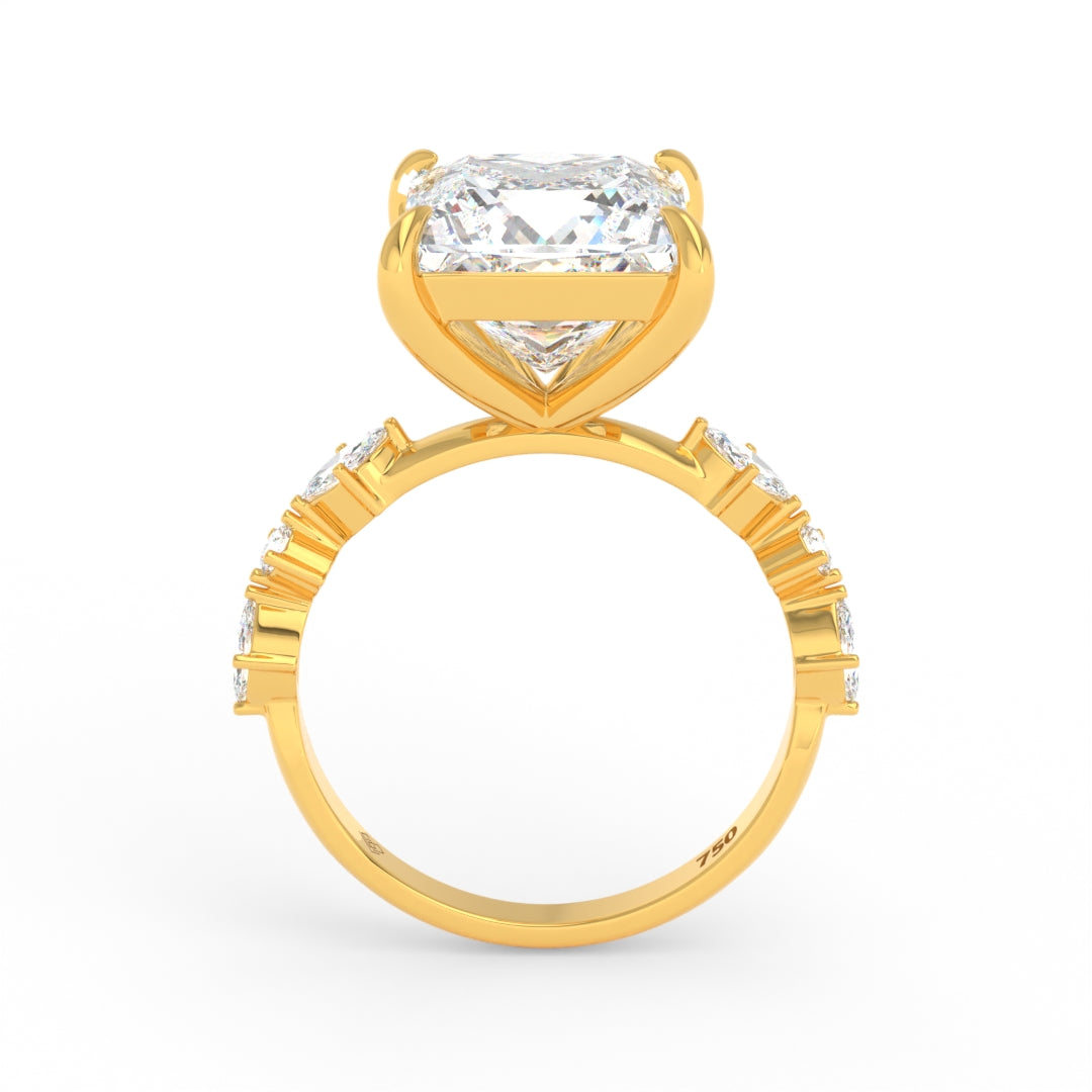 Elizabeth Princess Cut Diamond Engagement Ring With A Marquise and Round Cut Diamond Band