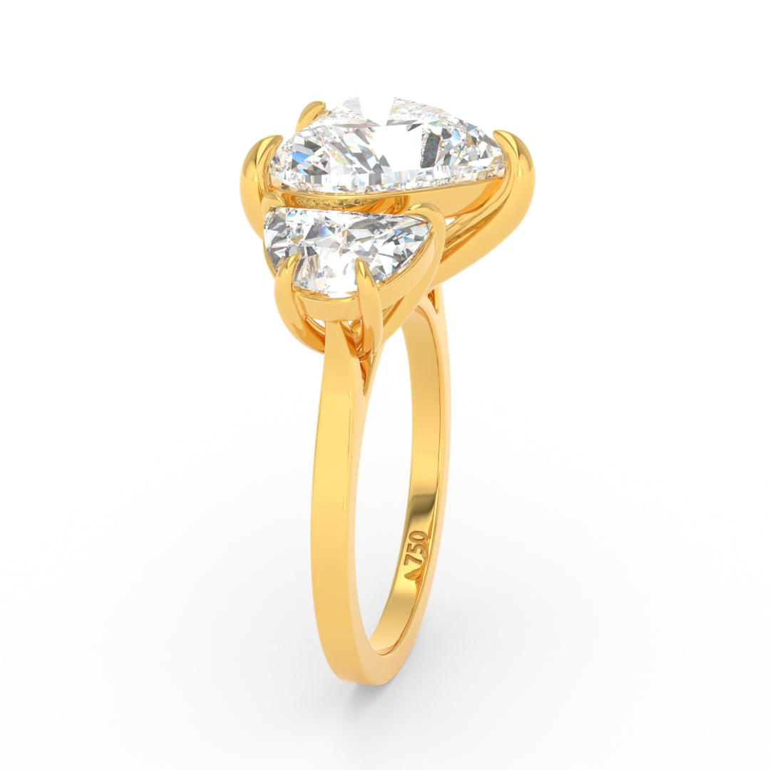 Kamala Heart Cut Diamond Engagement Ring with Half Moon Cut Side Diamonds