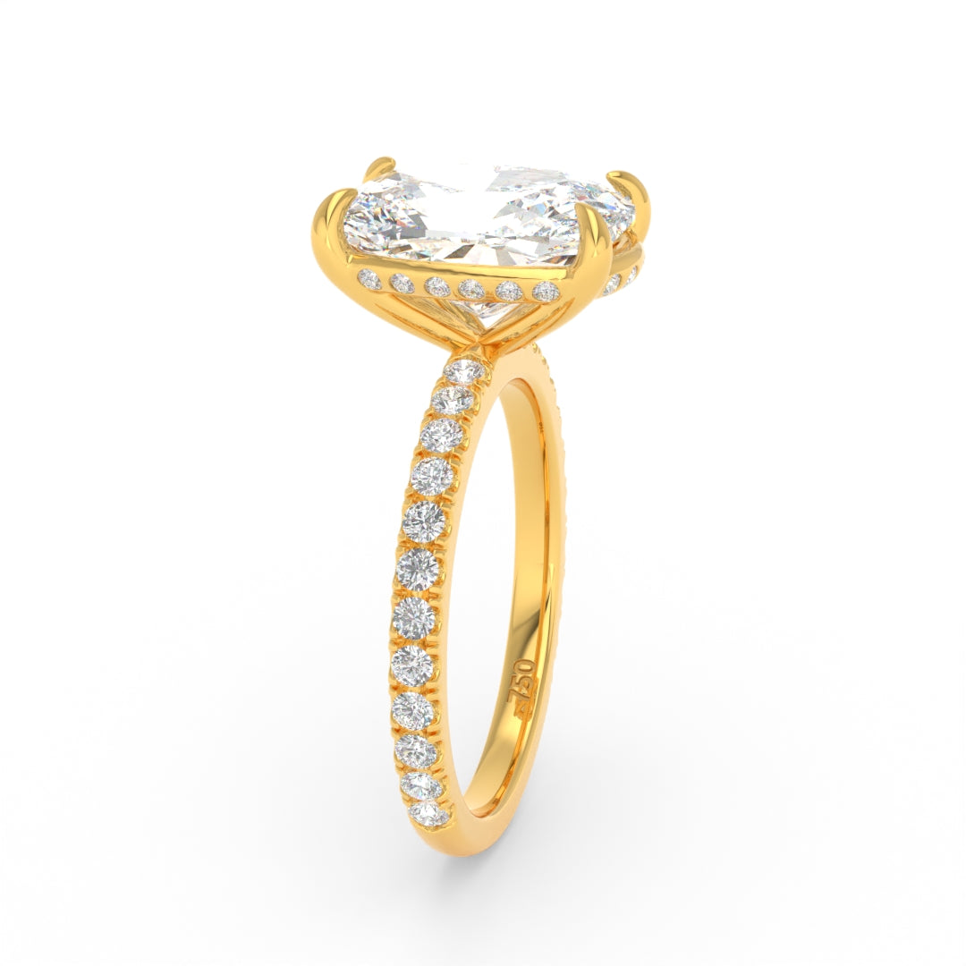 Chloé Cushion Cut Diamond Engagement Ring with Diamond Hidden Halo and Diamond Band