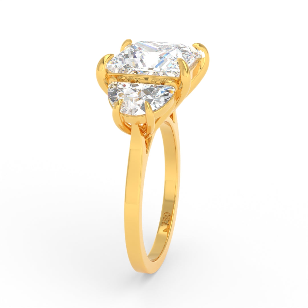 Kamala Princess Cut Diamond Engagement Ring with Half Moon Sides