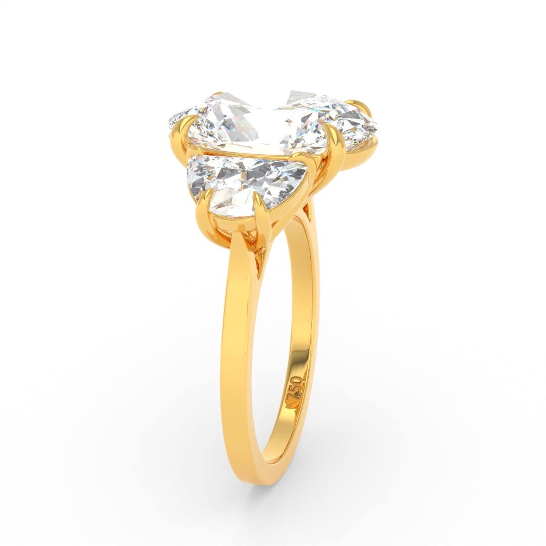 Kamala Oval Cut Diamond Engagement Ring with Half Moon Cut Side Diamonds