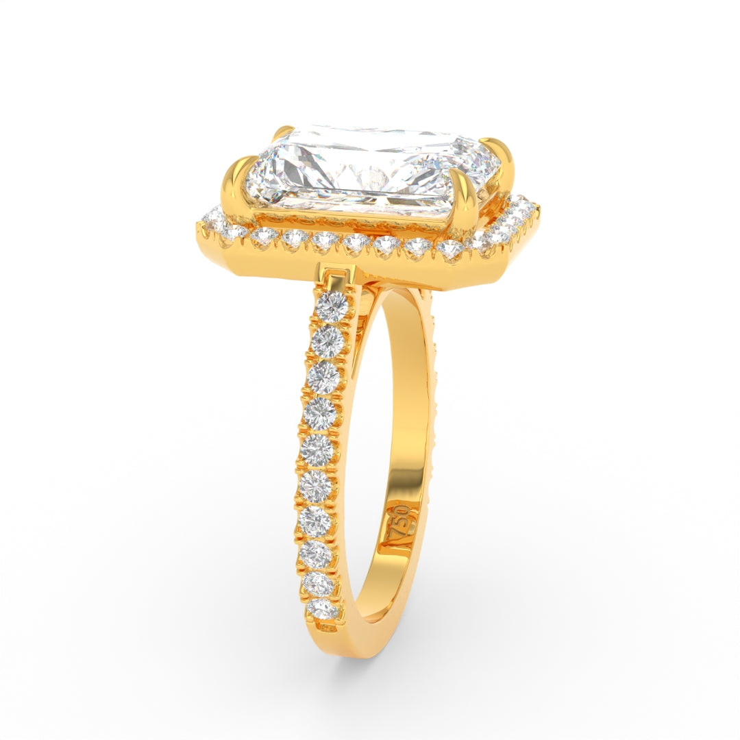 Bella Radiant Cut Diamond Engagement Ring with Diamond Halo & Diamond Band
