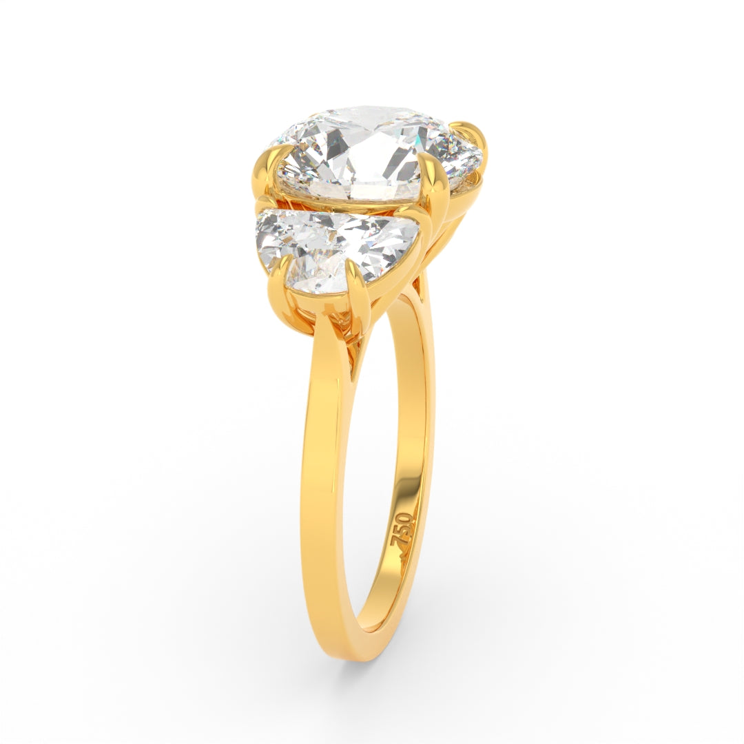 Kamala Round Brilliant Cut Diamond Engagement Ring With Half Moon Cut Side Diamond