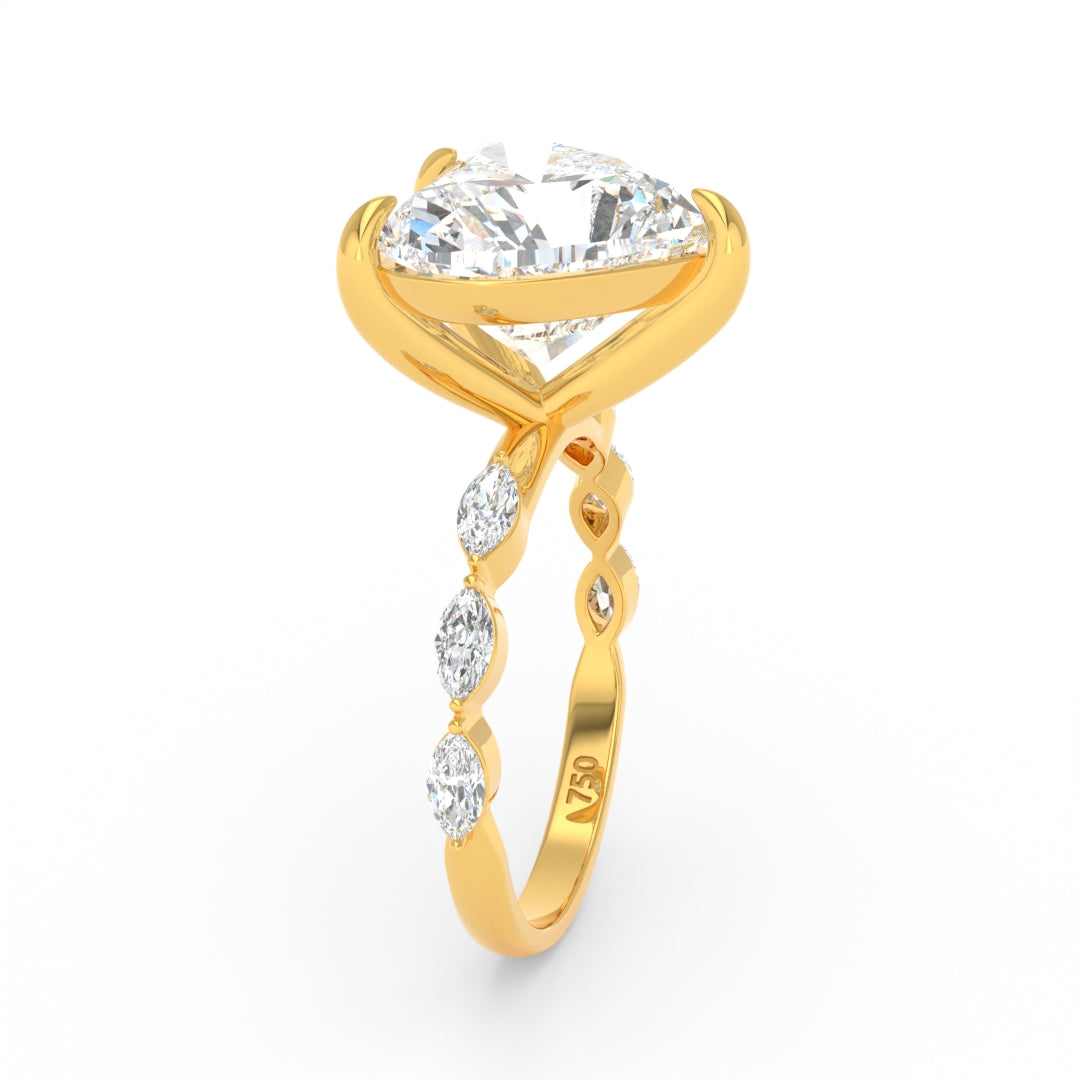 Kasandra Heart Cut Diamond Engagement RIng With A Marquise Cut Diamond Band