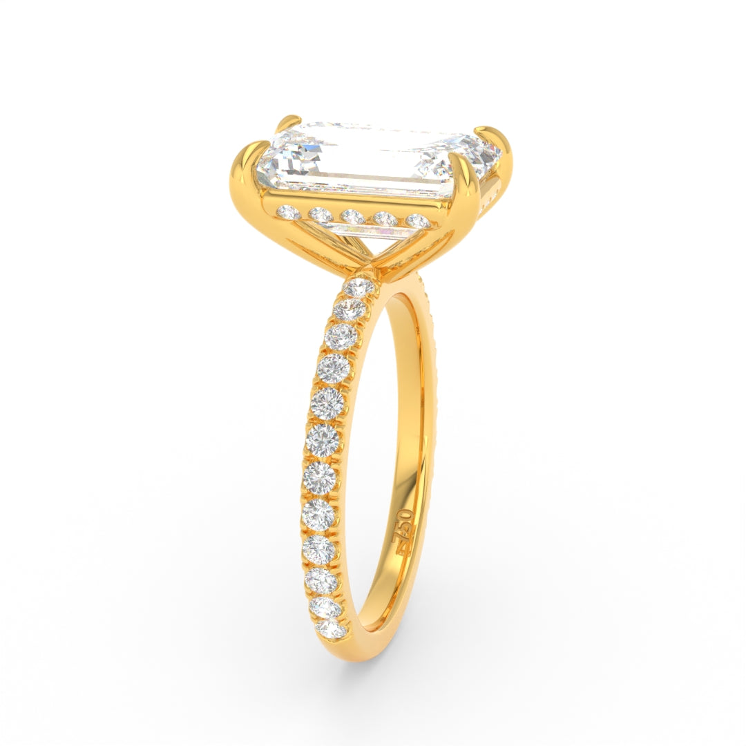 Chloé Emerald Cut Diamond Engagement Ring with Diamond Hidden Halo and Diamond Band