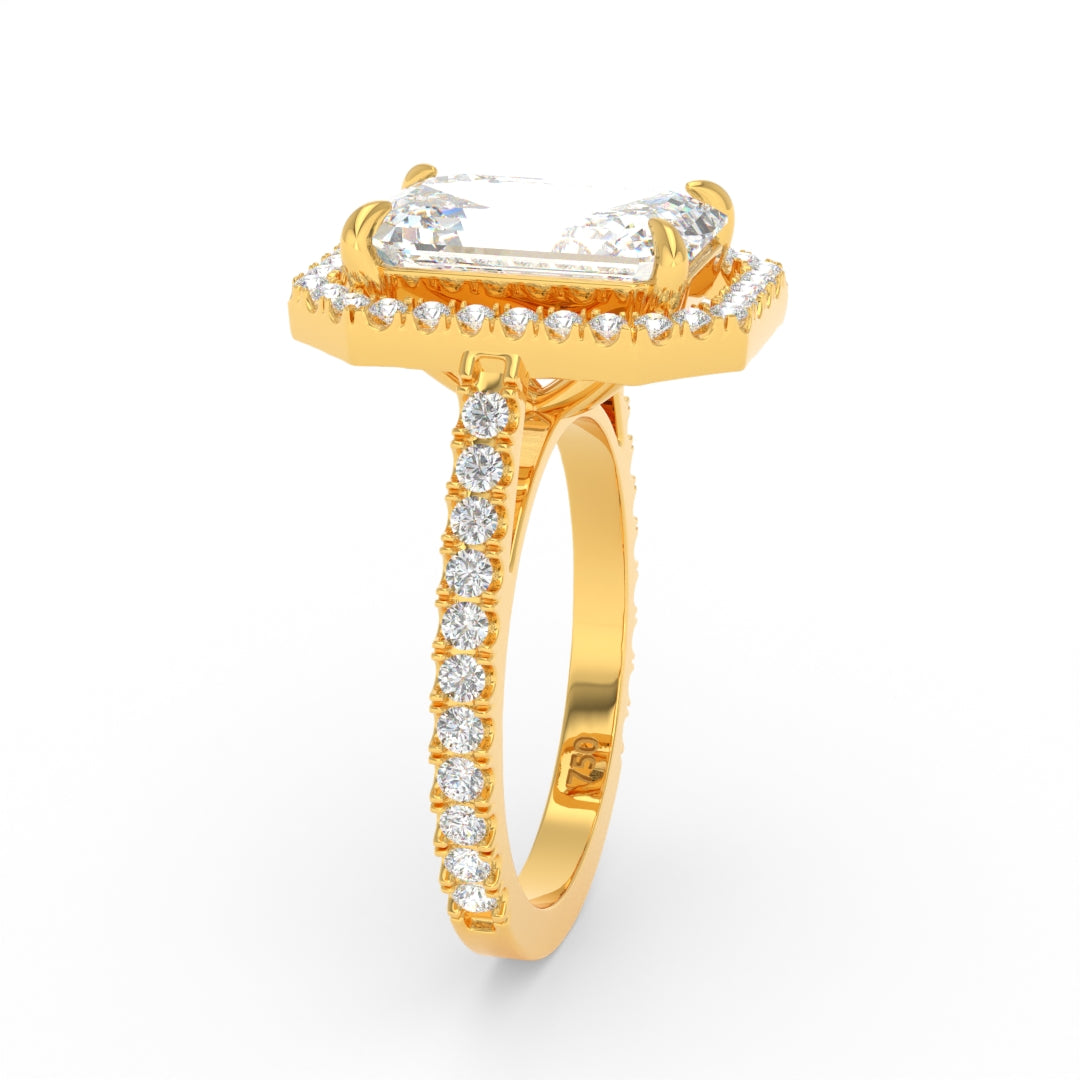 Bella Emerald Cut Diamond Engagement Ring with Diamond Halo & Diamond Band