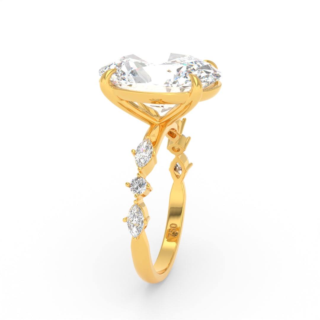 Elizabeth Oval Cut Diamond Engagement Ring With A Marquise And Round Cut Diamond Band.