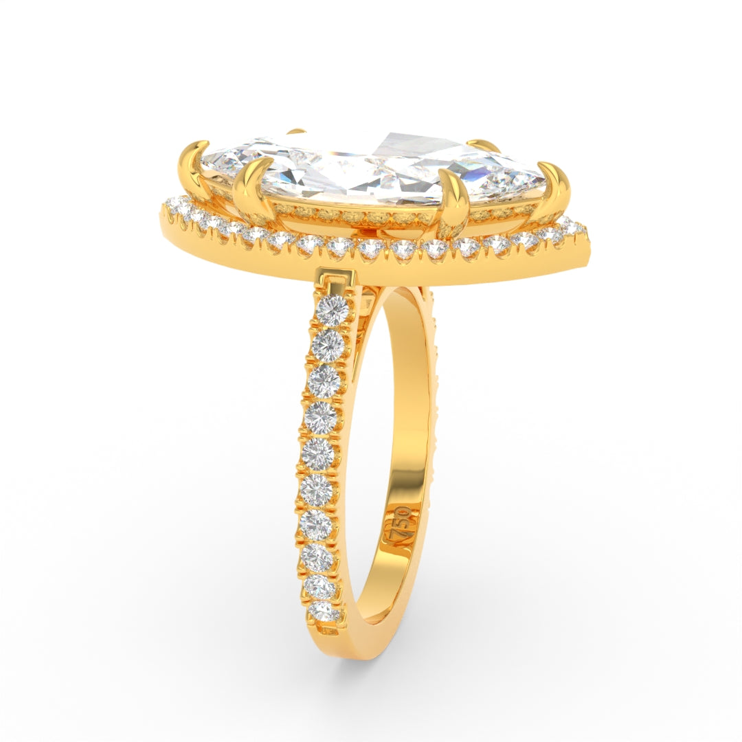 Bella Marquise Cut Diamond Engagement Ring with Diamond Halo & Diamond Band