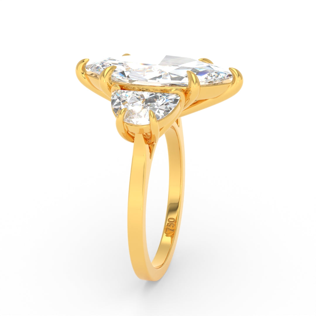 Kamala Marquise Cut Diamond Enagement Ring with Half Moon Cut Side Diamonds