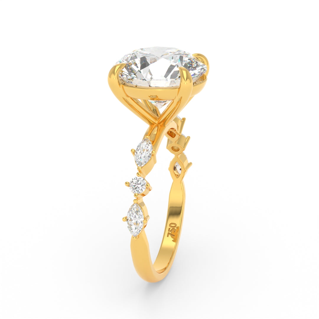 Elizabeth Round Brilliant Cut Diamond Engagement Ring With A Marquise And Round Cut Diamond Band