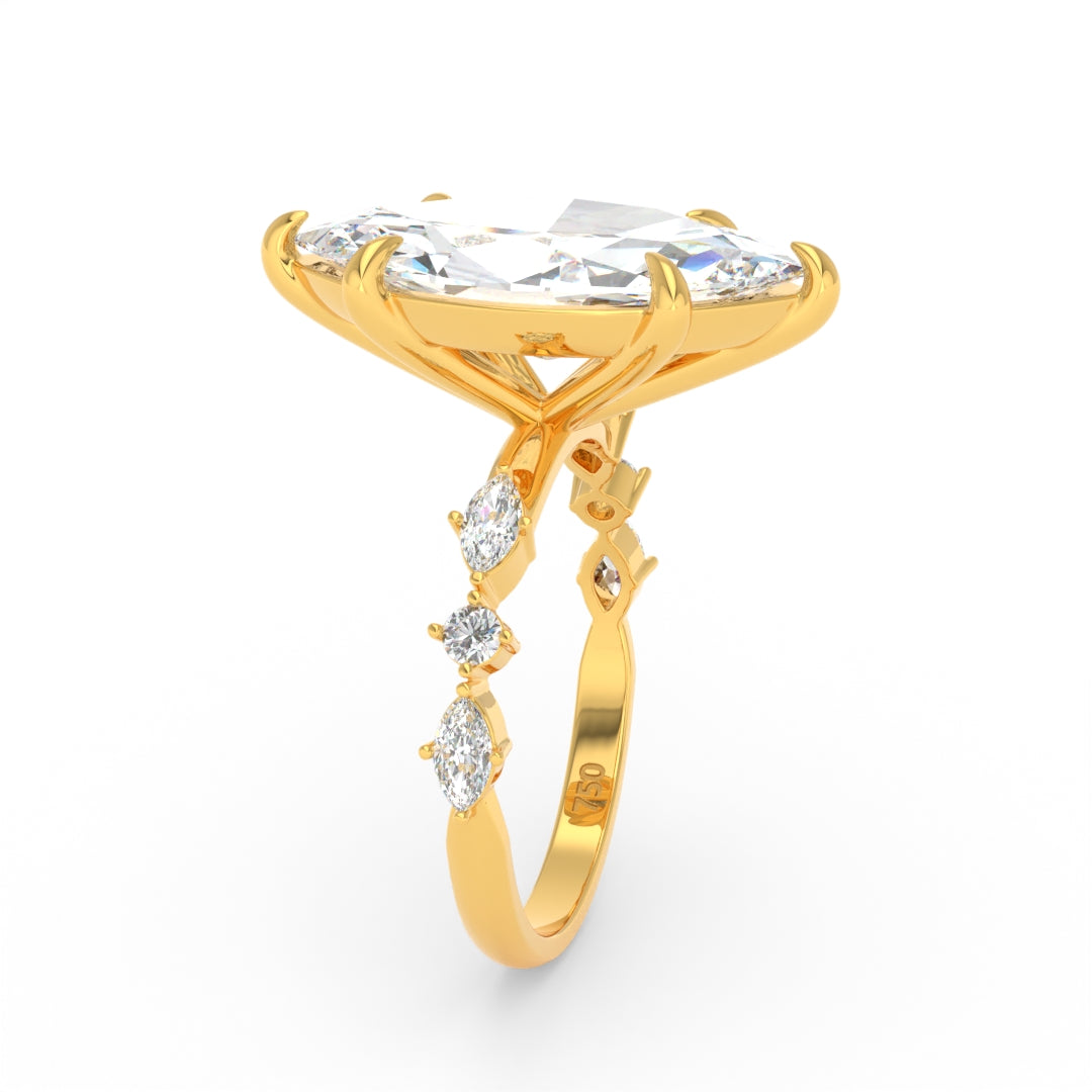 Elizabeth Marquise Cut Diamond Engagement Ring With A Marquise and Round Cut Diamond Band