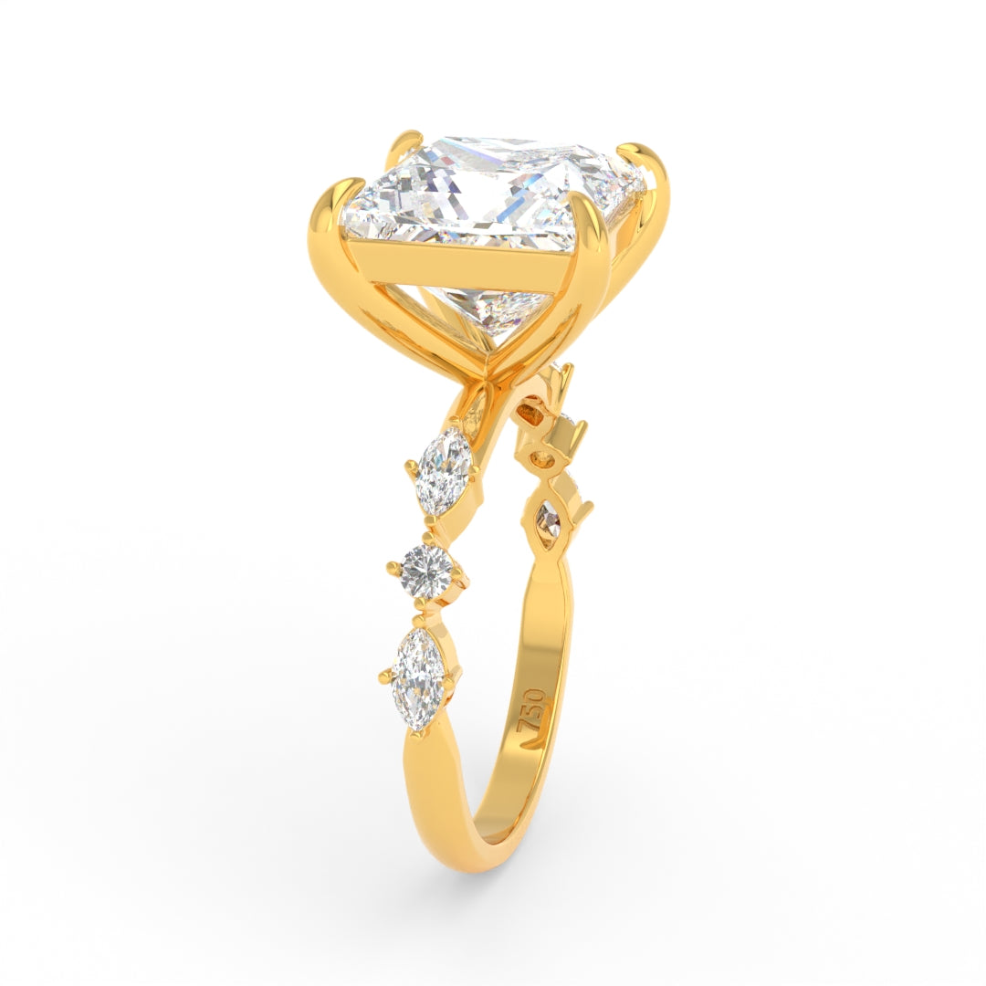 Elizabeth Princess Cut Diamond Engagement Ring With A Marquise and Round Cut Diamond Band