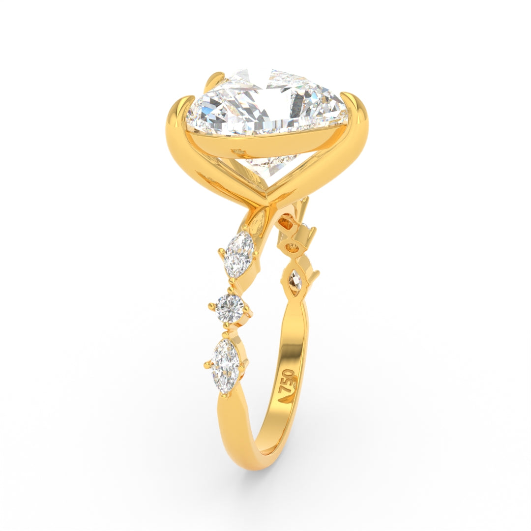 Elizabeth Heart Cut Diamond Engagement Ring With A Marquise and Round Cut Diamond Band