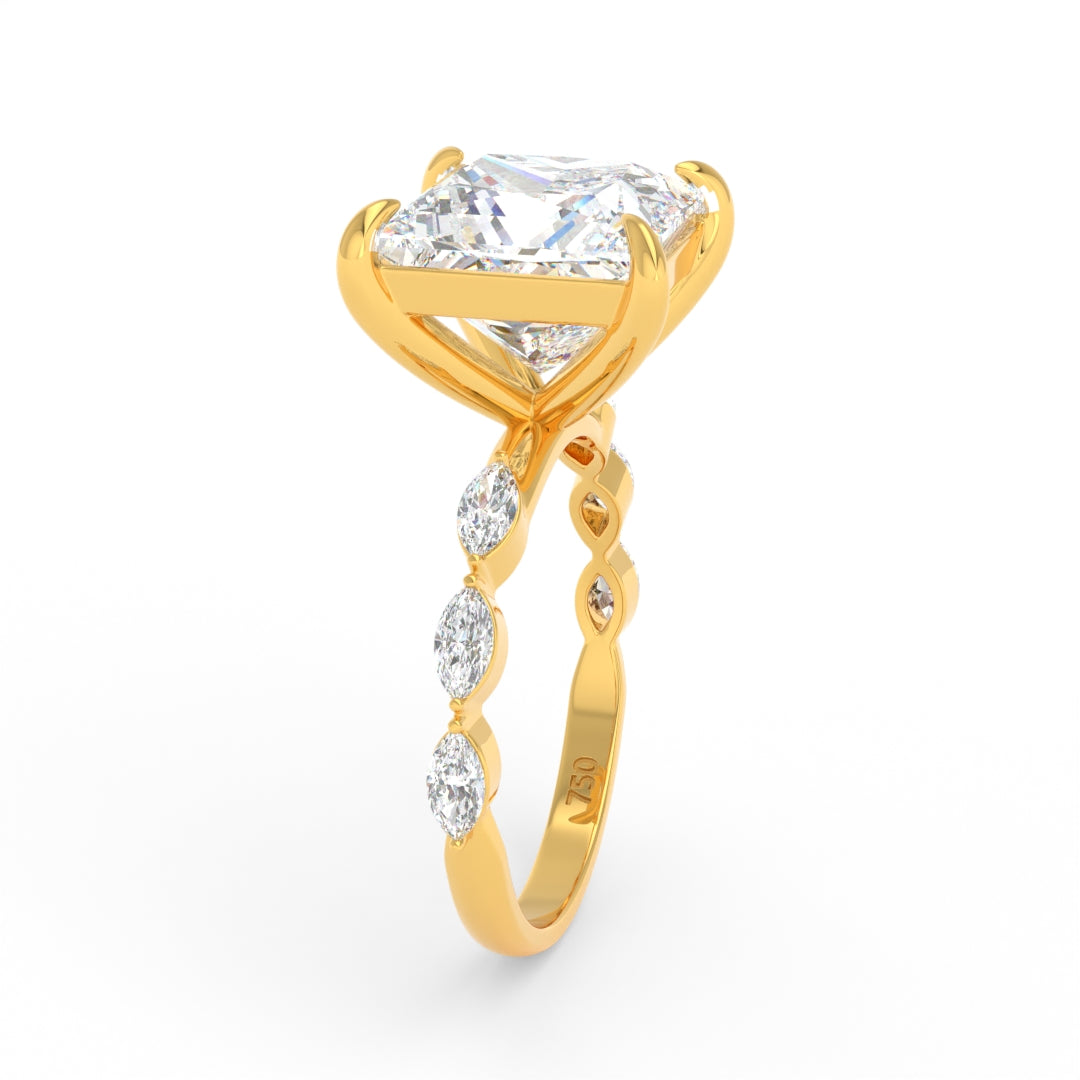 Kasandra Princess Cut Diamond Engagement Ring With A Marquise Cut and Diamond Band