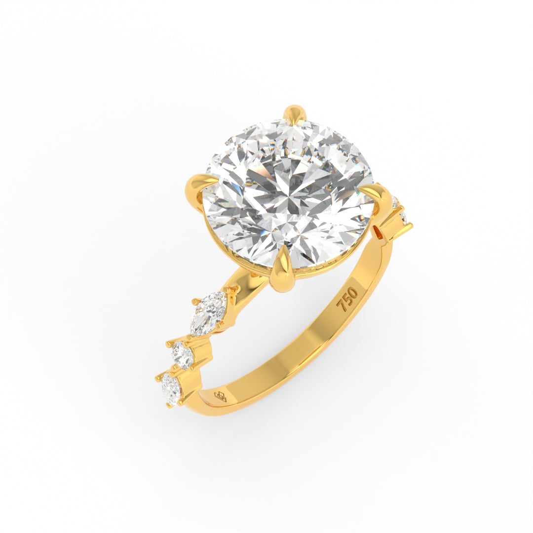 Elizabeth Round Brilliant Cut Diamond Engagement Ring With A Marquise And Round Cut Diamond Band