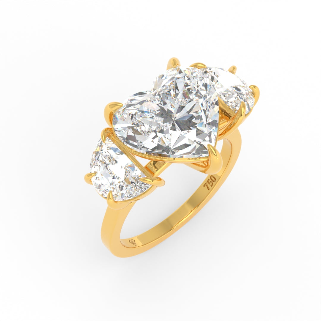 Kamala Heart Cut Diamond Engagement Ring with Half Moon Cut Side Diamonds