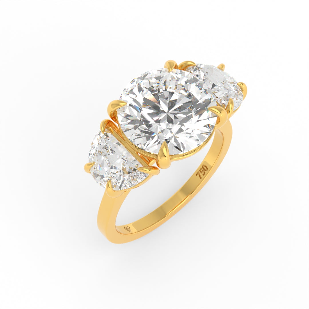 Kamala Round Brilliant Cut Diamond Engagement Ring With Half Moon Cut Side Diamond