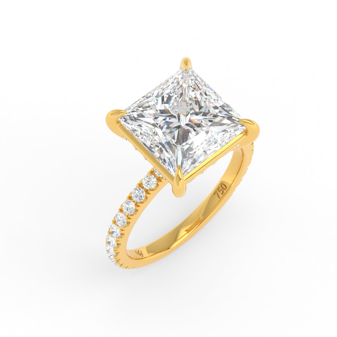 Chloé Princess Cut Diamond Engagement Ring with Diamond Hidden Halo and Diamond Band