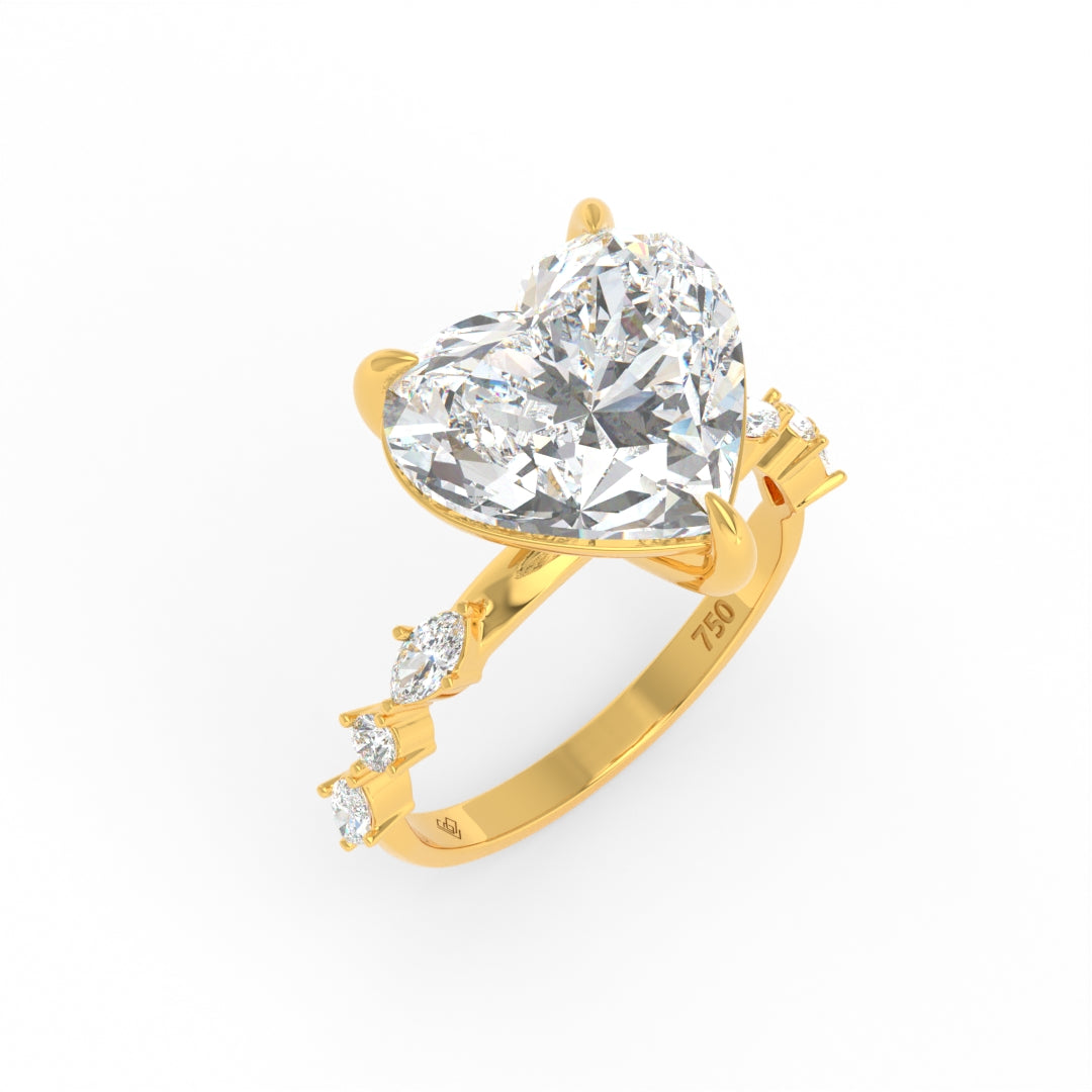 Elizabeth Heart Cut Diamond Engagement Ring With A Marquise and Round Cut Diamond Band