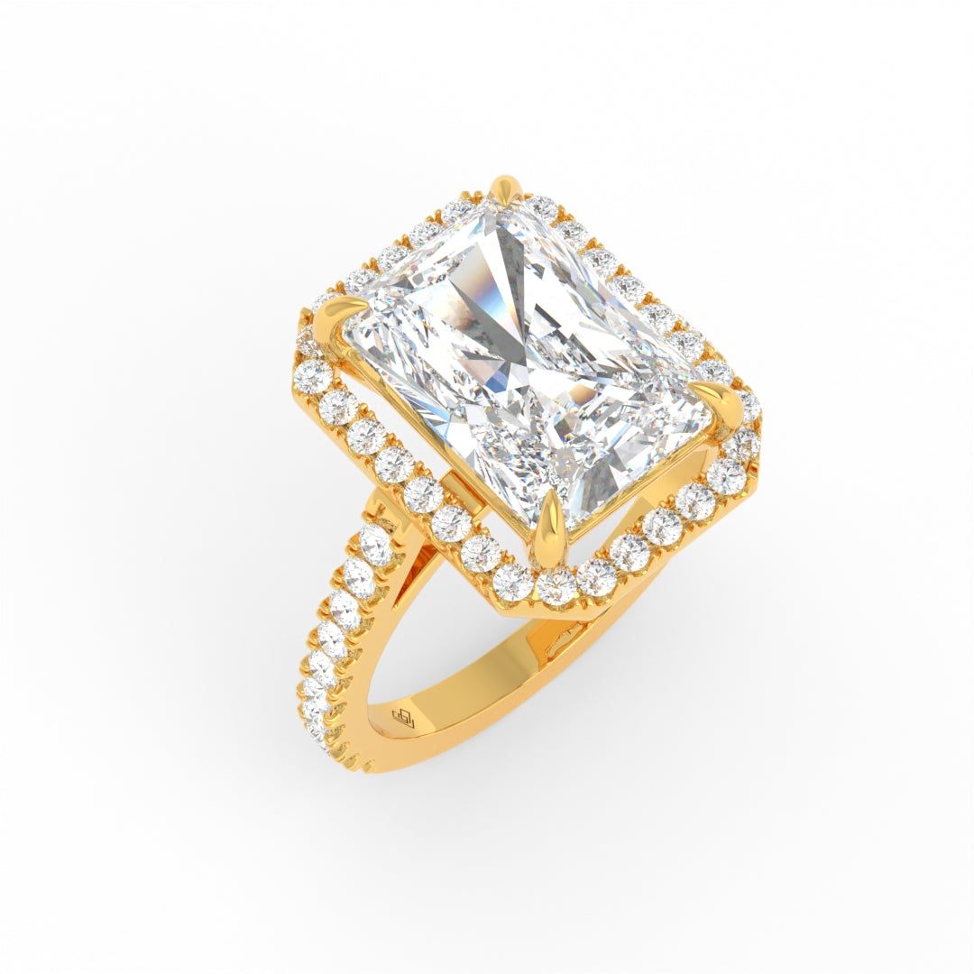 Bella Radiant Cut Diamond Engagement Ring with Diamond Halo & Diamond Band