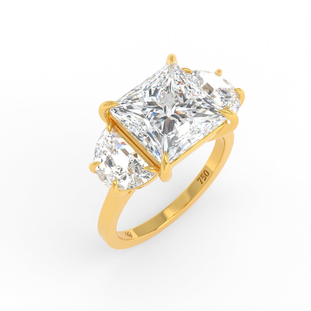 Kamala Princess Cut Diamond Engagement Ring with Half Moon Sides