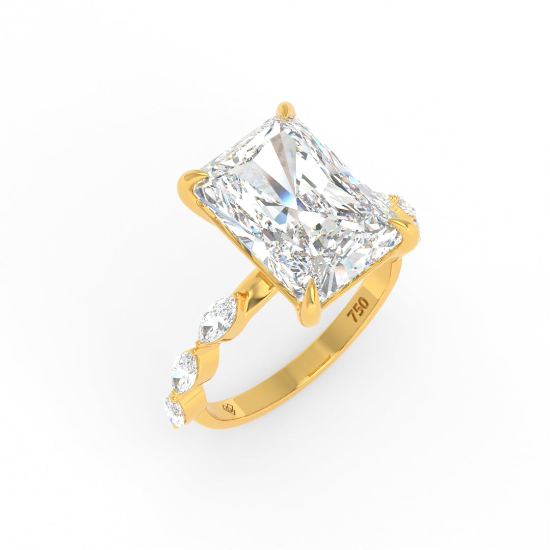 Kasandra Radiant Cut Diamond Engagement Ring With A Marquise Cut Diamond Band
