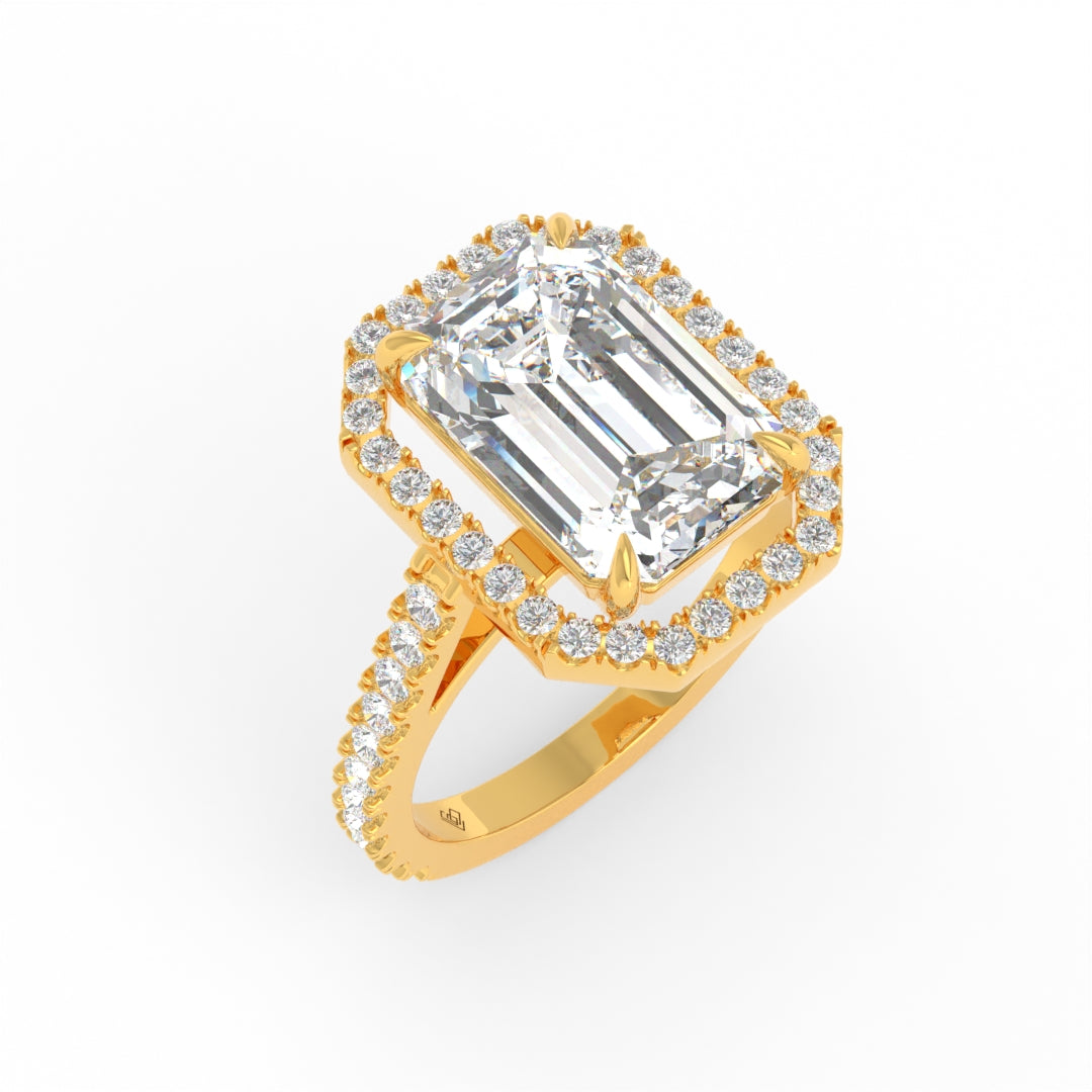 Bella Emerald Cut Diamond Engagement Ring with Diamond Halo & Diamond Band