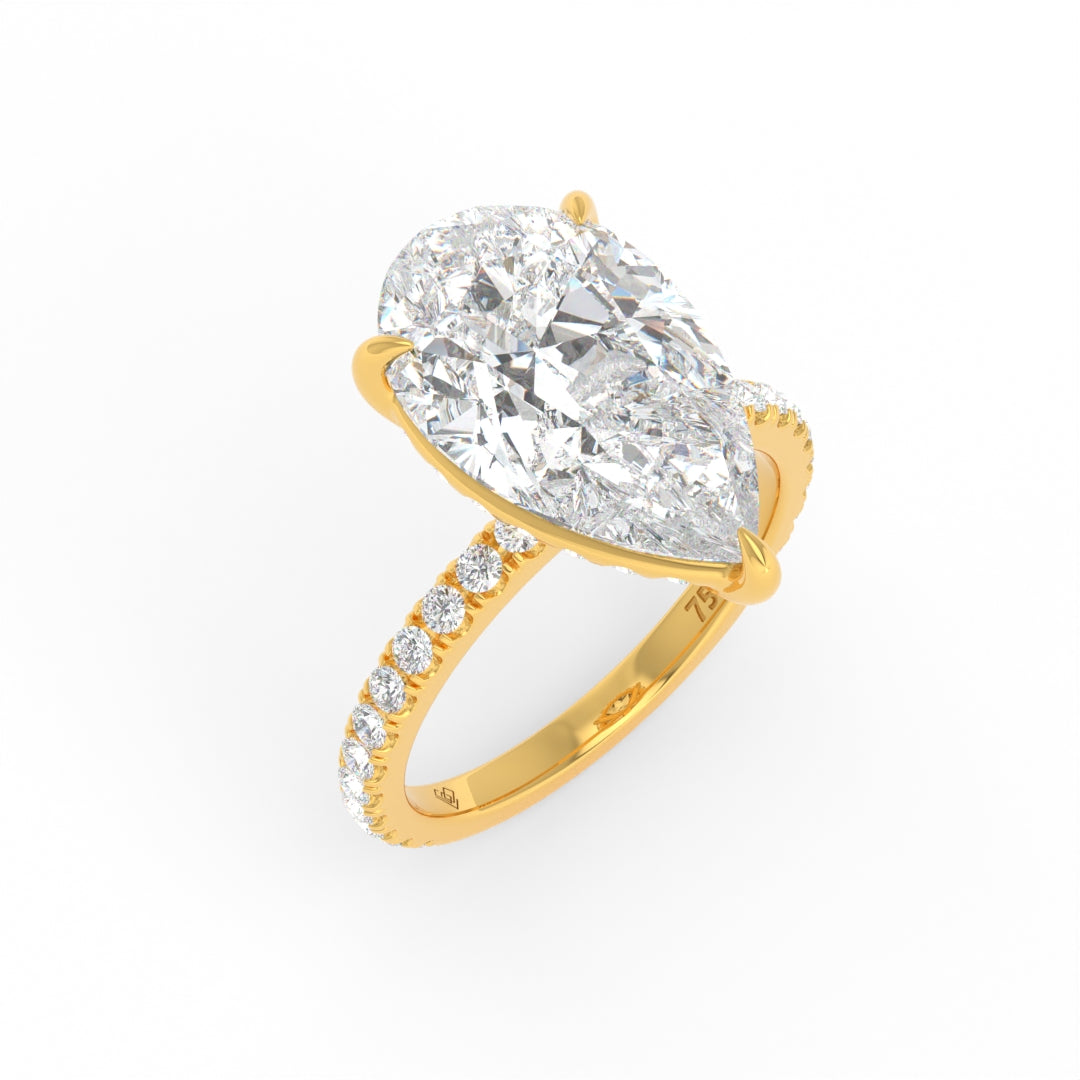 Chloé Pear Cut Diamond Engagement Ring with Diamond Hidden Halo and Diamond Band